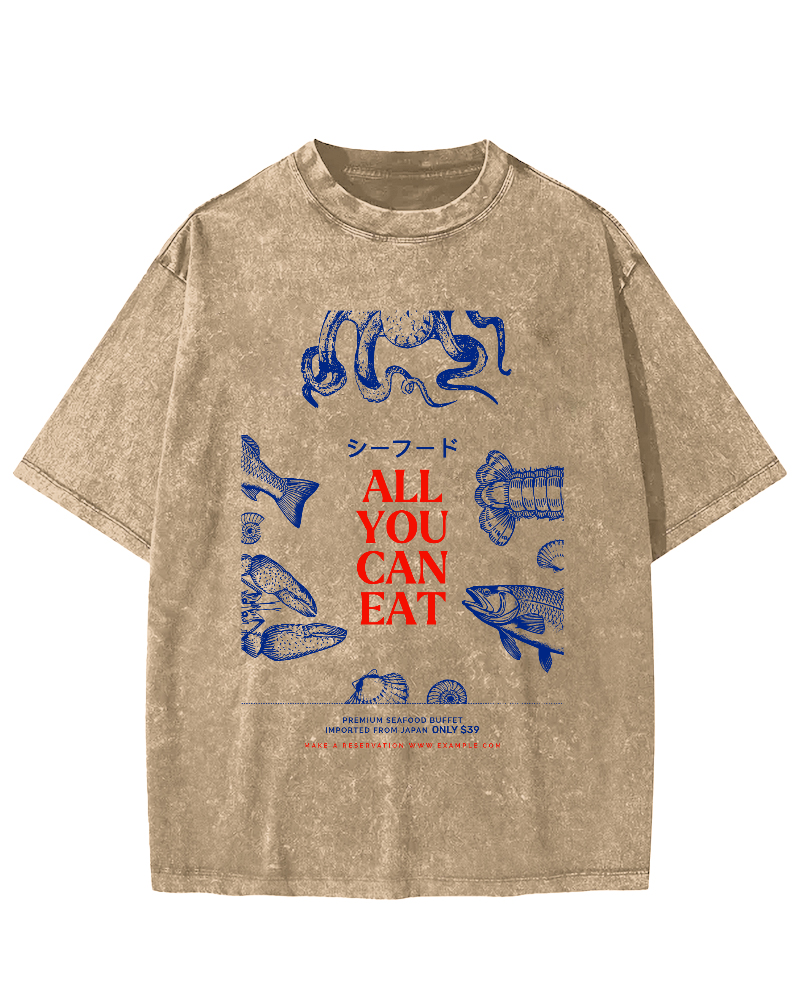 All You Can Eat Vintage Washed T-shirt-Zazasy