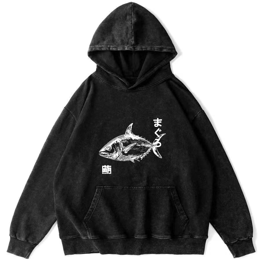 Japanese Tuna Pattern Vintage Distressed Hoodie-Zazasy