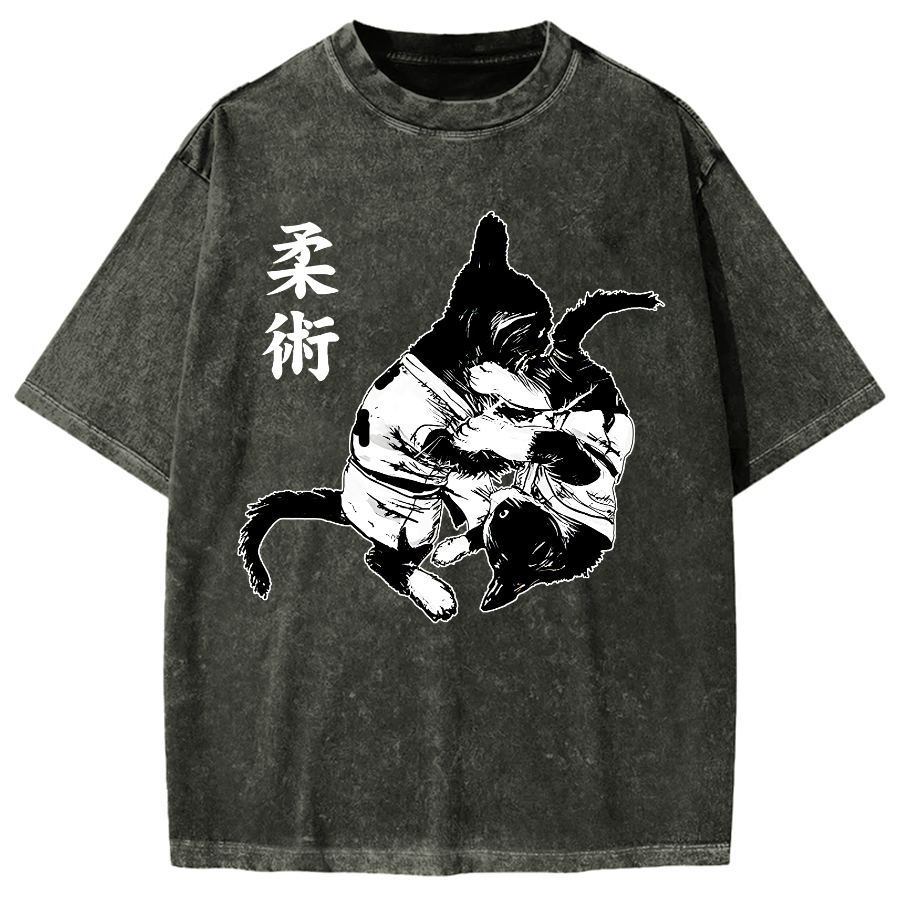 Jujutsu Cat Fight Kawaii Vintage Washed T-shirt