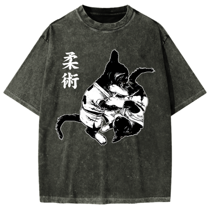 Jujutsu Cat Fight Kawaii Vintage Washed T-shirt