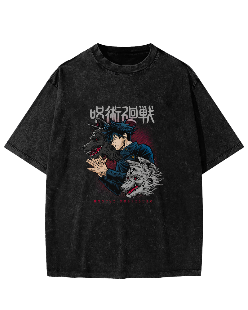 Cartoon Animal Pattern Japanese Style Vintage Distressed T-shirt-Zazasy