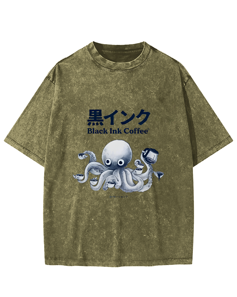 Japanese Octopus Pattern Leisure Vintage Distressed T-shirt-Zazasy