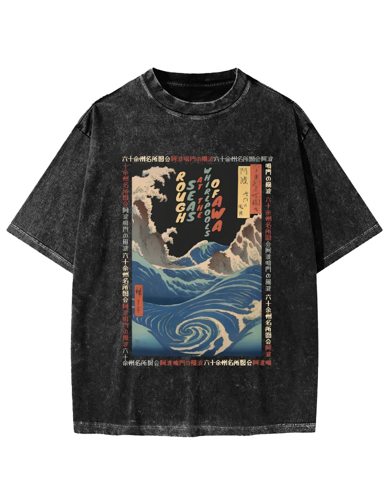 Ukiyo-e Giant Waves Vintage Washed T-shirt-Zazasy