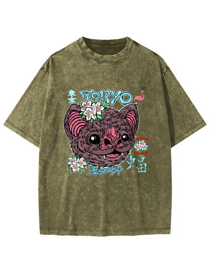 Tokyo Bat Vintage Washed T-shirt-Zazasy