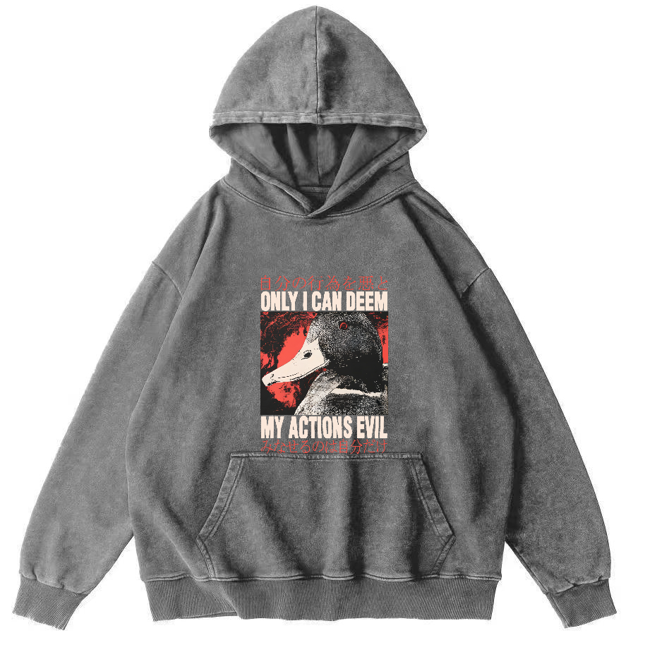 Retro Duck Pattern Japanese Style Vintage Distressed Hoodie-Zazasy