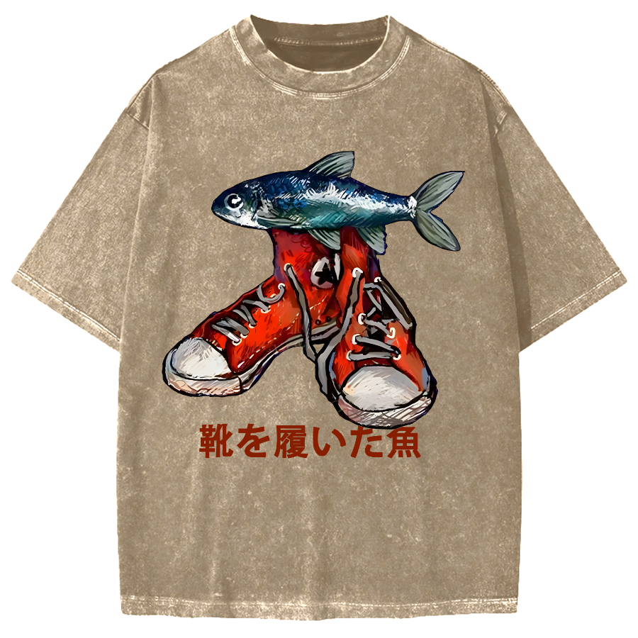 Fish Wearing Shoes Vintage Washed T-shirt