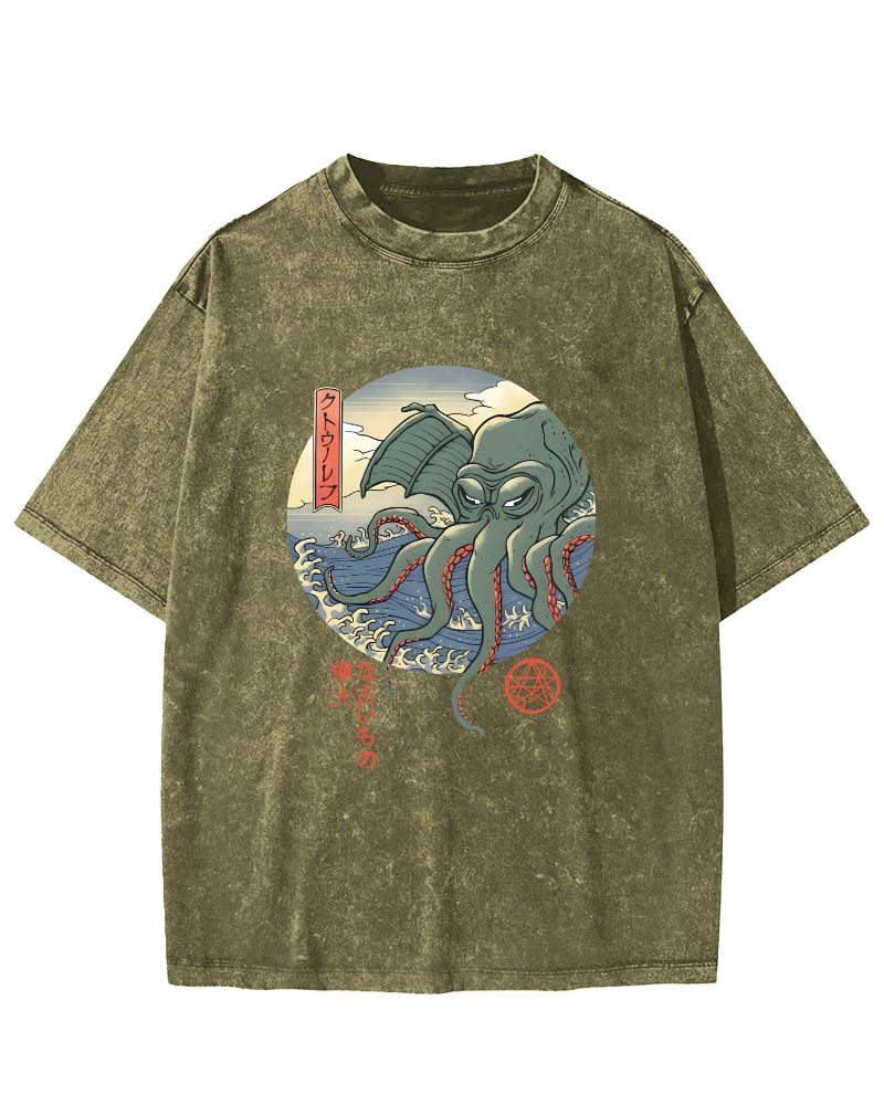 Giant Octopus Vintage Washed T-shirt-Zazasy