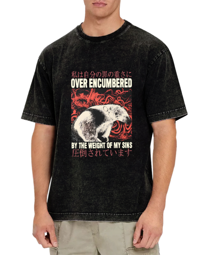 Retro Animal Pattern Japanese Style Vintage Distressed T-shirt-Zazasy