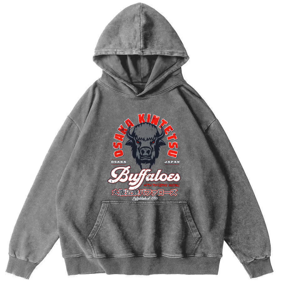 Osaka Kintetsu Buffaloed Vintage Washed Hoodie-Zazasy