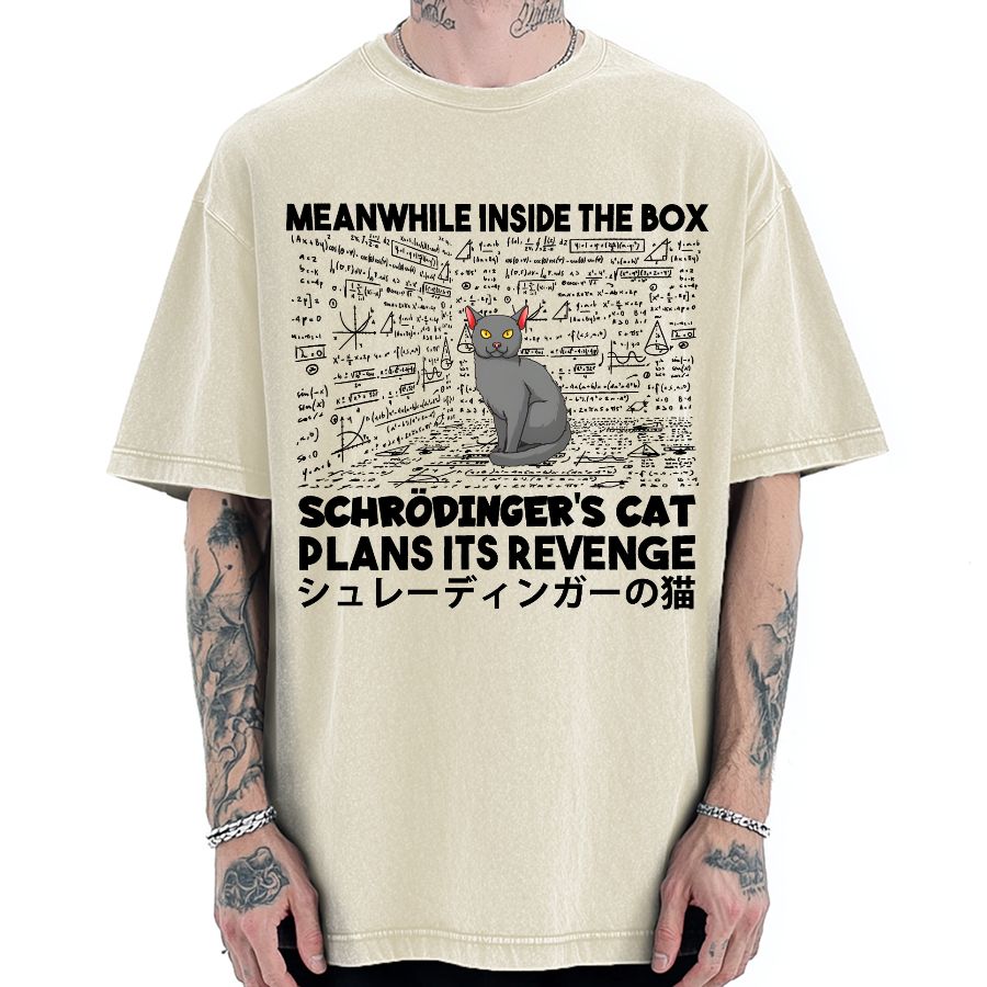 Schrödinger's Cat Escape Plan Japanese Style Funny Vintage Washed T-shirt