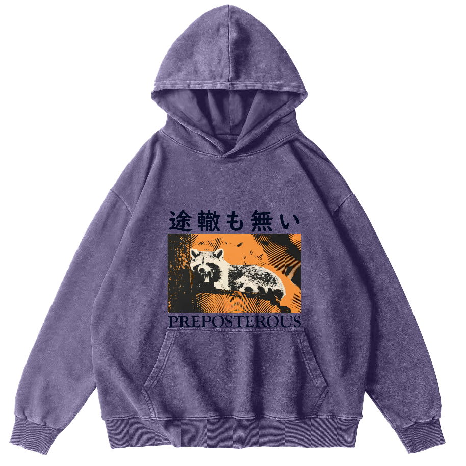Lazy Raccoon Japanese Vintage Distressed Hoodie-Zazasy
