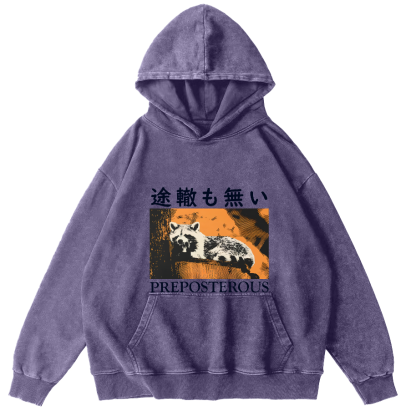 Lazy Raccoon Japanese Vintage Distressed Hoodie-Zazasy