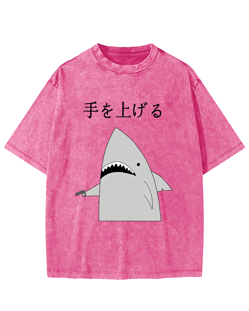 Japanese Shark Vintage Washed T-shirt-Zazasy