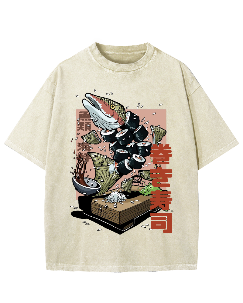 Fish Sushi Vintage Washed T-shirt