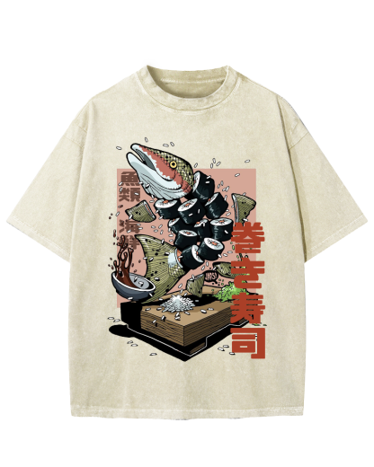 Fish Sushi Vintage Washed T-shirt
