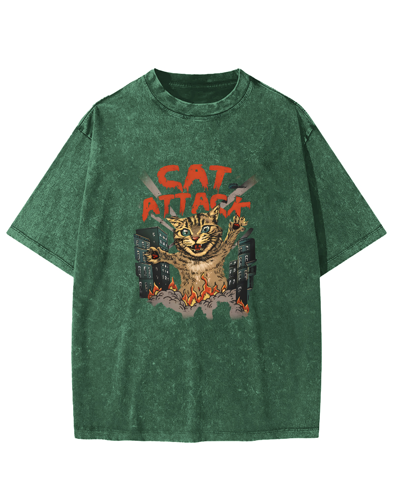 Japanese Cat Pattern Vintage Distressed T-shirt-Zazasy