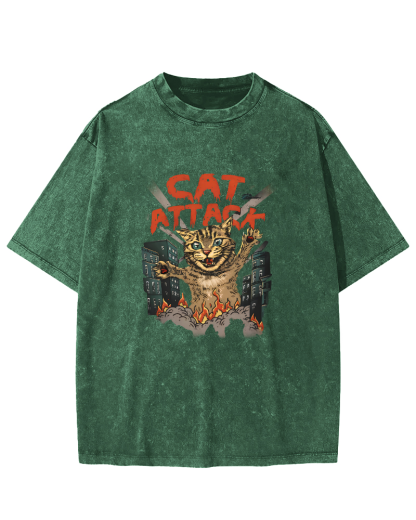 Japanese Cat Pattern Vintage Distressed T-shirt-Zazasy
