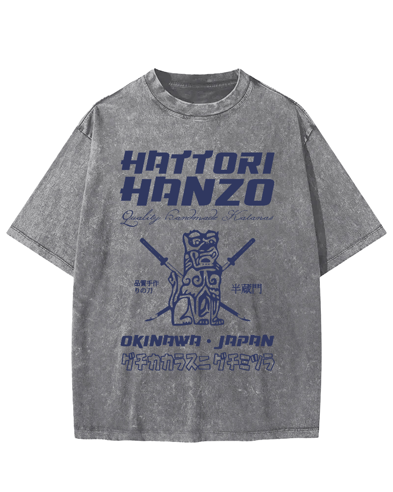 Hattori Hanzo Retro Vintage Washed T-shirt-Zazasy