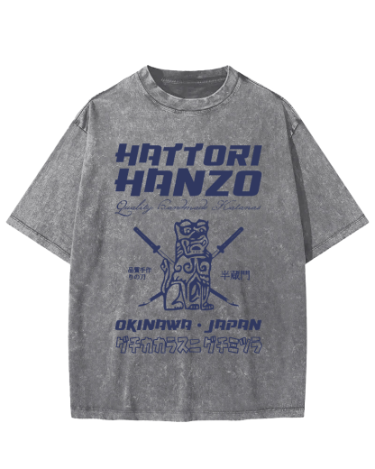 Hattori Hanzo Retro Vintage Washed T-shirt-Zazasy