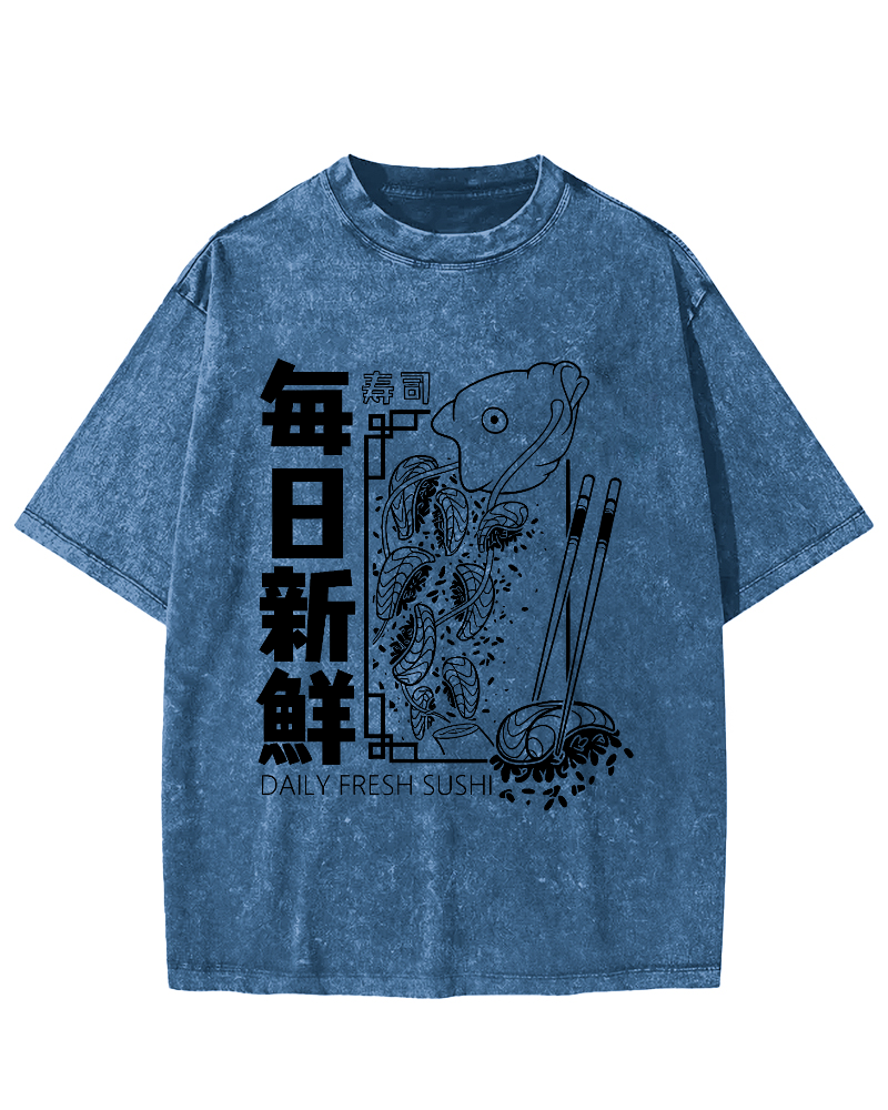Fresh Sushi Daily Vintage Washed T-shirt-Zazasy