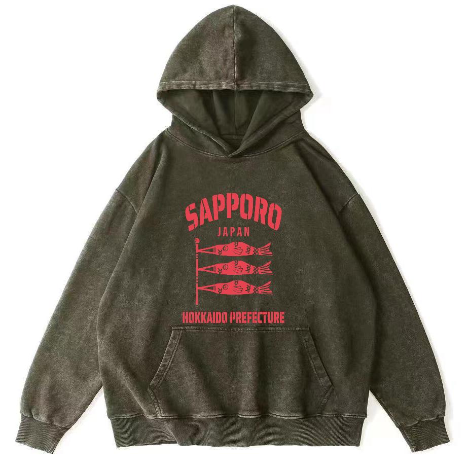 Sapporo Hokkaido Prefecture Vintage Washed Hoodie-Zazasy