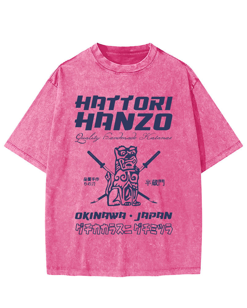 Hattori Hanzo Retro Vintage Washed T-shirt-Zazasy