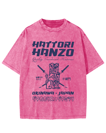 Hattori Hanzo Retro Vintage Washed T-shirt-Zazasy