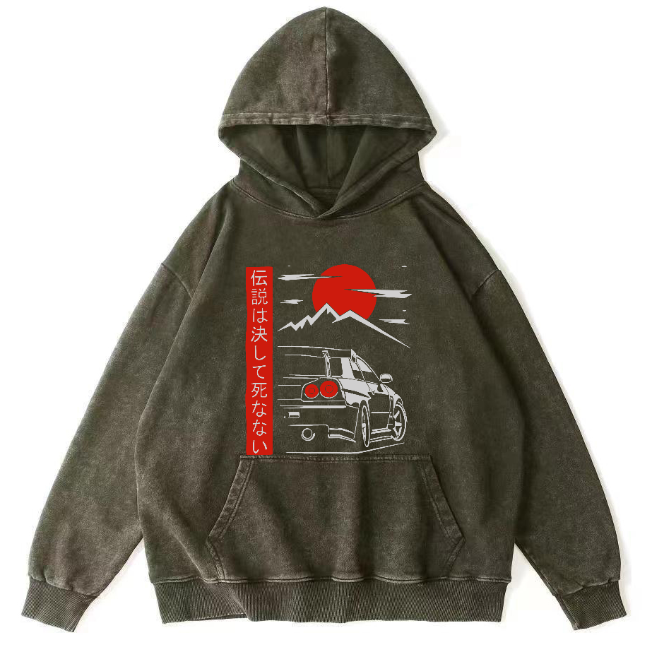 Japanese Style Scenery Vintage Washed Hoodie-Zazasy