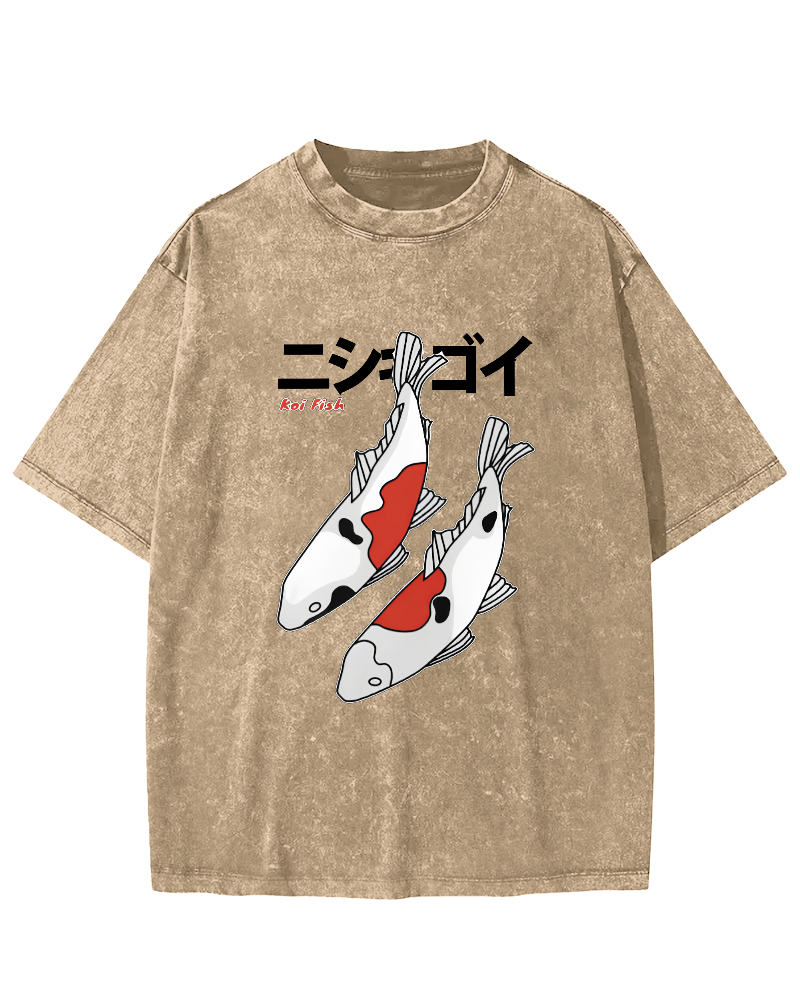 Koi Painting Japanese Style Vintage Distressed T-shirt-Zazasy