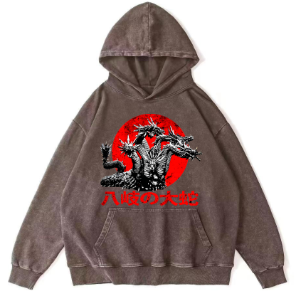 Japanese Style Giant Snake Monster Vintage Distressed Hoodie-Zazasy