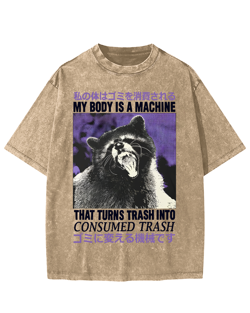 Angry Raccoon Japanese Vintage Distressed T-shirt-Zazasy