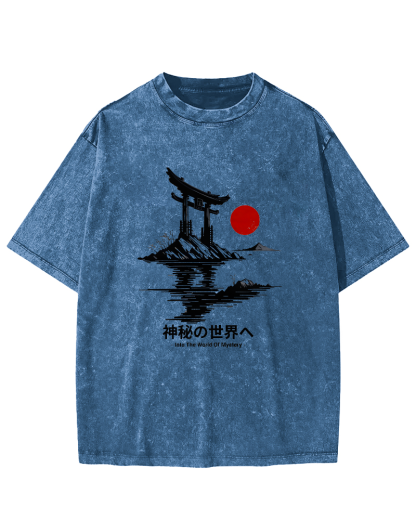 Japanese Sunrise Pattern Vintage Distressed T-shirt-Zazasy
