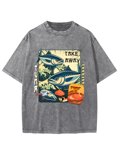 Delicious Japanese Style Tuna Vintage Washed T-shirt-Zazasy