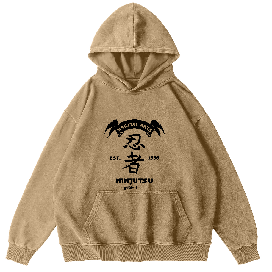 Ninja Character Pattern Japanese Style Vintage Distressed Hoodie-Zazasy