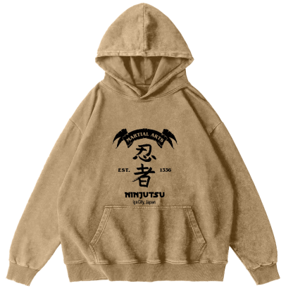 Ninja Character Pattern Japanese Style Vintage Distressed Hoodie-Zazasy