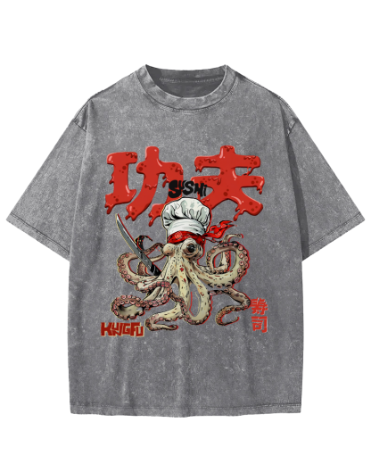 Kung Fu Sushi Japanese Vintage Washed T-shirt-Zazasy
