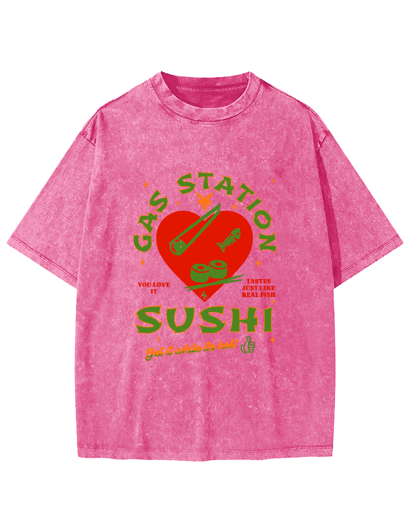 I like Sushi, Japanese Style Vintage Washed T-shirt-Zazasy