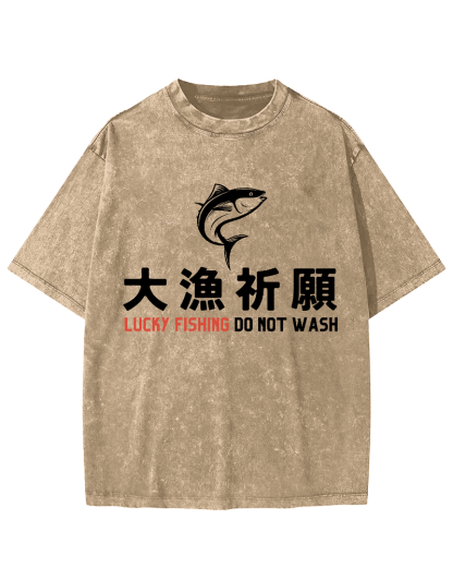 LUCKY  FISHING DO NOT WASH  Japanese Vintage Distressed T-shirt-Zazasy