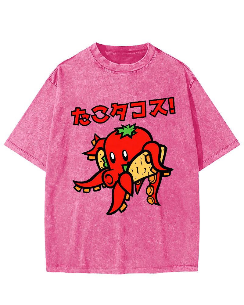 Abstract Cartoon Octopus Japanese Style Vintage Distressed T-shirt-Zazasy