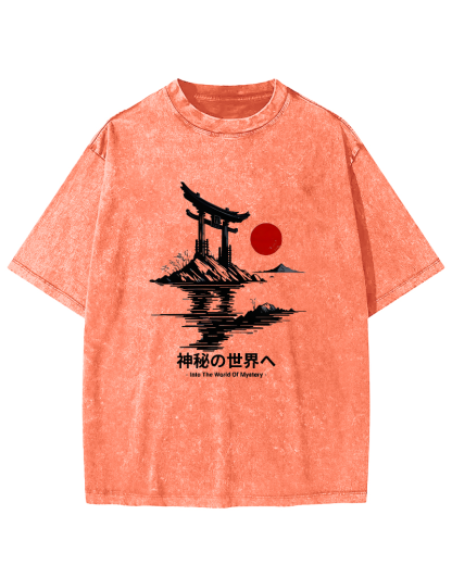 Japanese Sunrise Pattern Vintage Distressed T-shirt-Zazasy