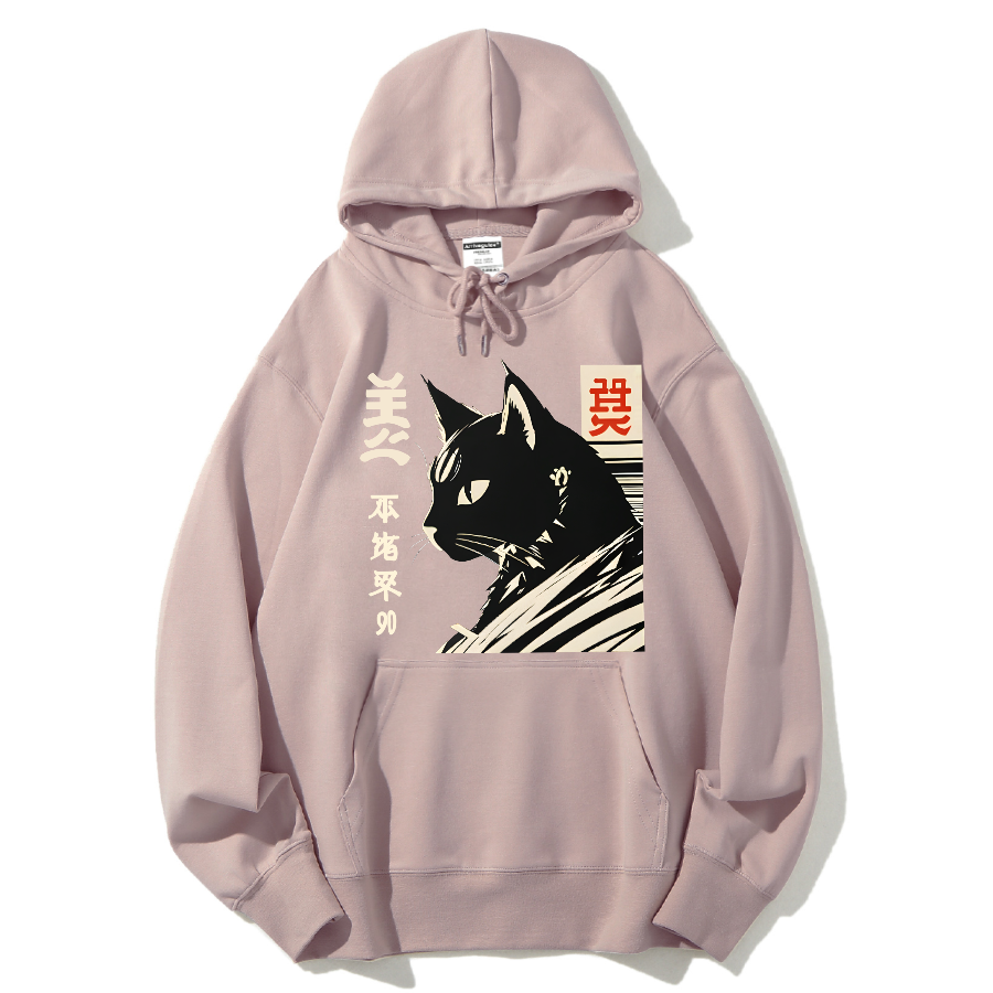 Japanese Black Cat Cotton Hoodie