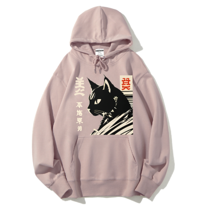 Japanese Black Cat Cotton Hoodie