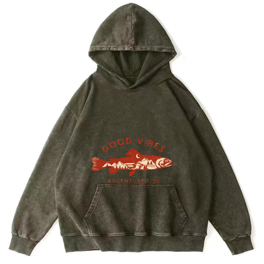 Retro Salmon Japanese Style Vintage Distressed Hoodie-Zazasy