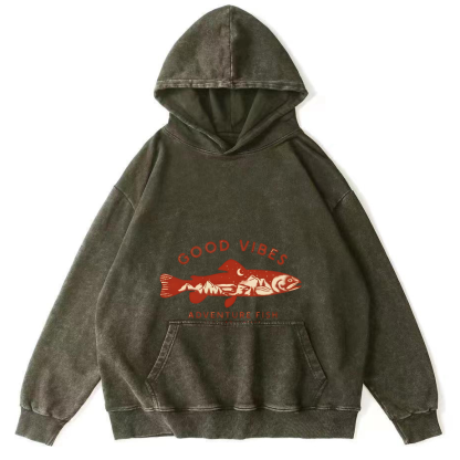 Retro Salmon Japanese Style Vintage Distressed Hoodie-Zazasy