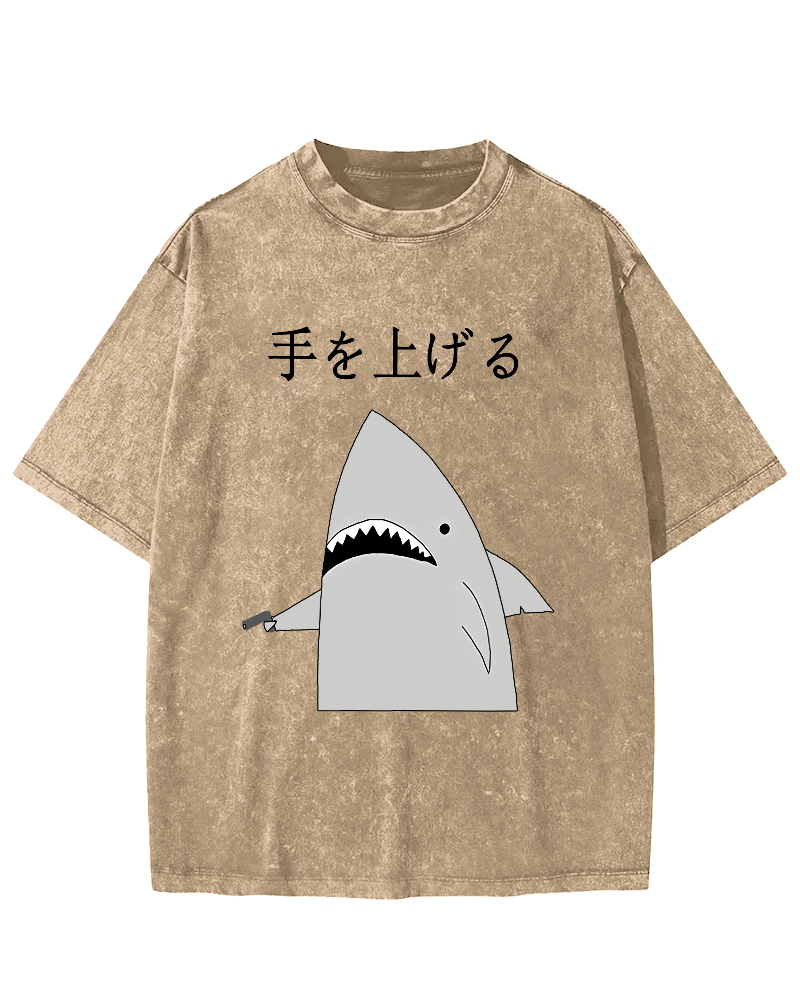 Japanese Shark Vintage Washed T-shirt-Zazasy