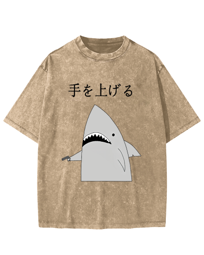 Japanese Shark Vintage Washed T-shirt-Zazasy