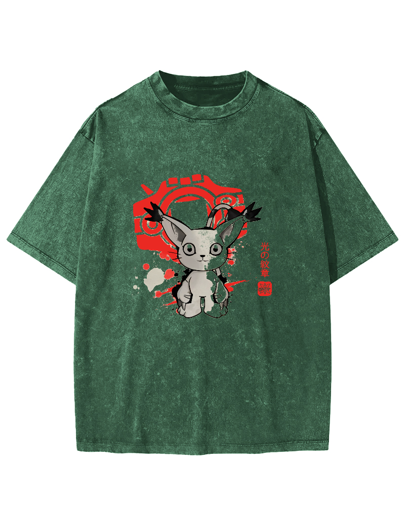 Retro Cartoon Kitten Japanese Style Vintage Distressed T-shirt-Zazasy