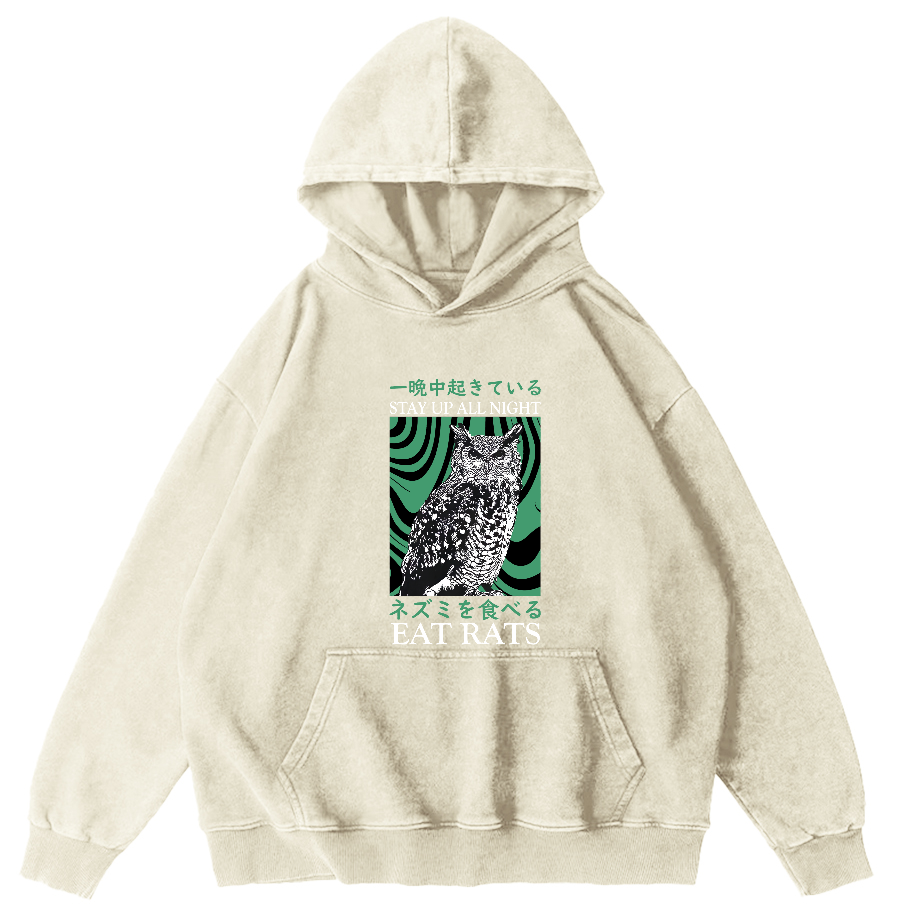 Retro Japanese Owl Vintage Distressed Hoodie-Zazasy