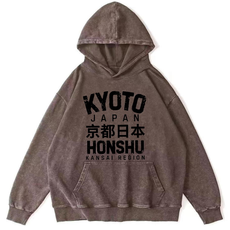 Kyoto, Japan Vintage Fonts Vintage Washed Hoodie-Zazasy