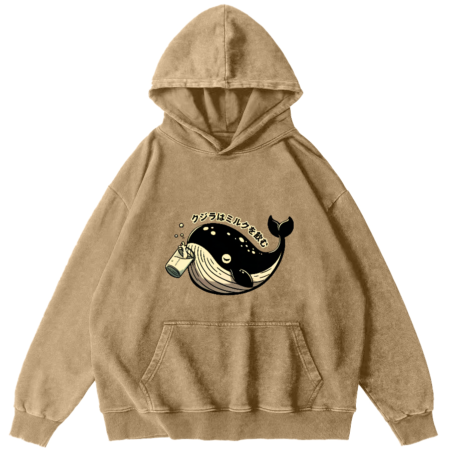 Japanese Whale Pattern Vintage Distressed Hoodie-Zazasy